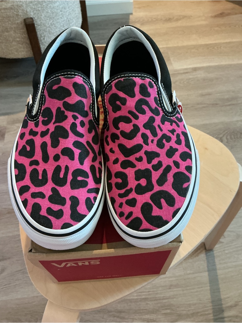 Vans Pink and Black Leopard Slip-On Sneakers